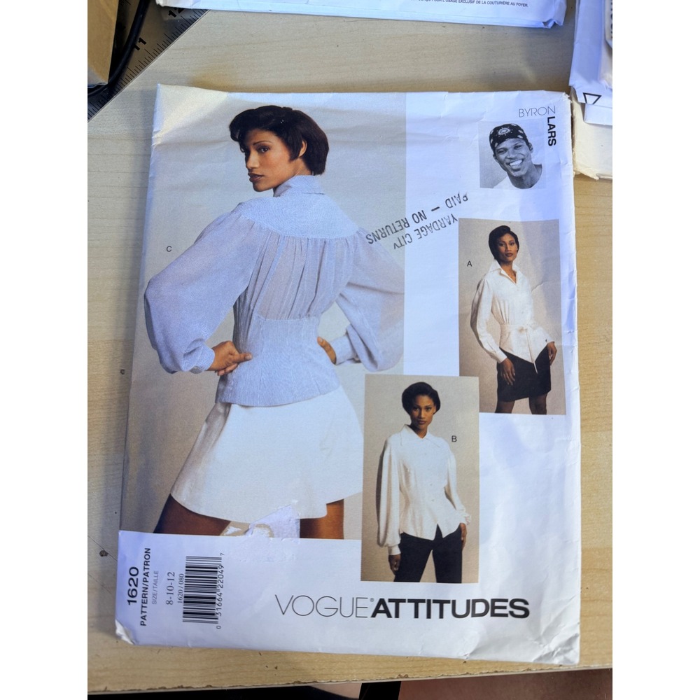 Uncut Vogue 1620 Blouse Sewing Pattern 8-12 White Byron Lars 90s Designer Office